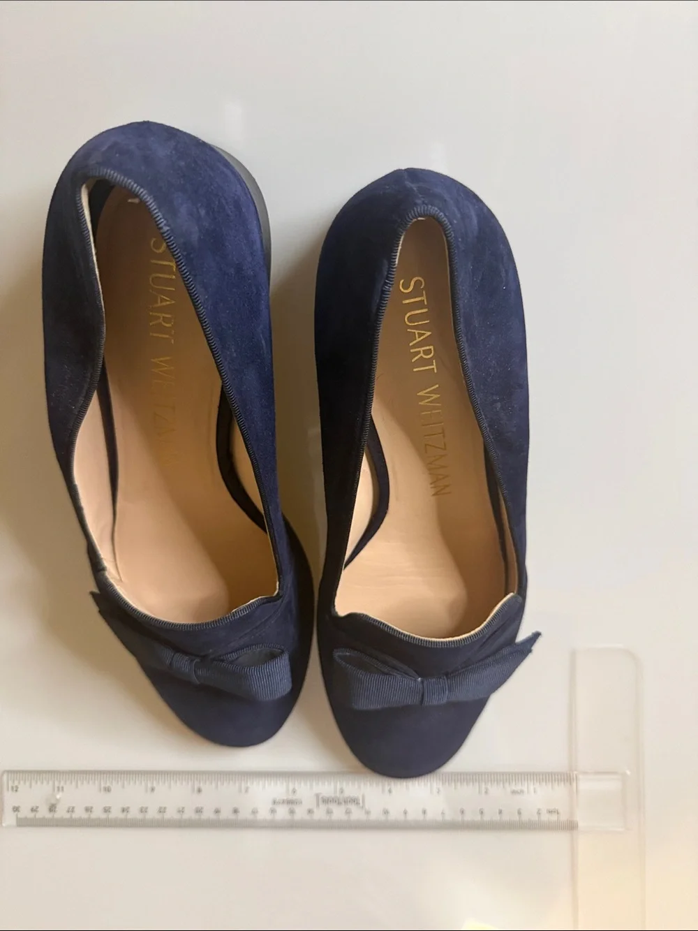 Stuart Weitzman Navy Suede Bow Loafers - Women's